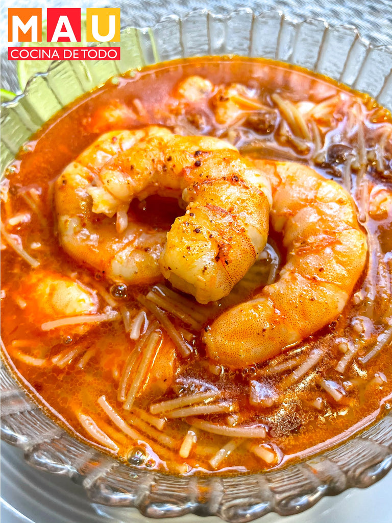 Sopa de Fideo con Camarones y Chorizo